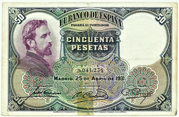 ESPAÑA - 50 Pesetas - 25.04.1931 - Pick 82 - Eduardo Rosales - II Republica - 50 Pesetas