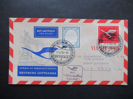 BRD 1955 Luftpost Lufthansa Mit Erstflug Befördert FFM - New York Poste Restante / Aufnahme Des Transatlantik Verkehrs - Cartas