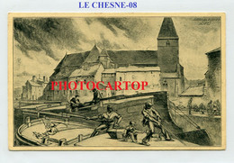 LE CHESNE-Dessin-Canal-Peniche-Champagne Kamerad-CARTE Imprimee Allemande-Guerre14-18-1 WK-Militaria-France-08- - Le Chesne