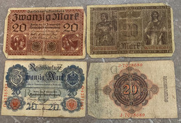 4 Oude Biljetten Uit Duitsland Alle 20 Mark - Collections