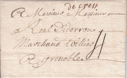 MARQUE POSTALE  DROME  LAC  DE  CREST POUR GRENOBLE DU 2 JUIN 1750    Marque De Départ "de Crest" - 1701-1800: Vorläufer XVIII