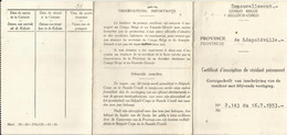 Congo Belge, Certificat D'inscription De Résidant Permanent 1953 Cardinal Emile Province Leopoldville, Kivumu Lez Matadi - Documents Historiques