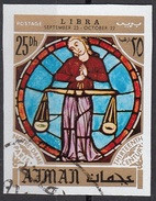 775 Ajman 1971 Segni Zodiaco Bilancia Libra - Stainled Glass Window Vetrata Notre Dame Imperf. Zodiac - Astrology