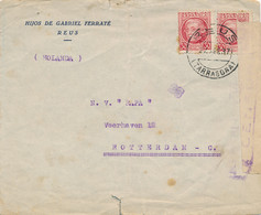 Spain - 1937 - 2 Stamps On Censored Cover - Civil War - From Reus To Rotterdam / Nederland - 1931-50 Briefe U. Dokumente