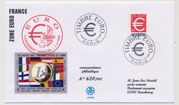 FRANCE => Env FDC - TIMBRE EURO - 1/1/1999 Paris - Avec Vignette Collée à Gauche "Lancement Officiel De L'Euro" - 1990-1999