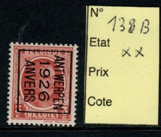 Préoblitéré Typo N° 138 B Anvers 1926 XX - Typos 1922-31 (Houyoux)