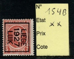 Préoblitéré Typo N° 154 B Liège 1927 XX - Typo Precancels 1922-31 (Houyoux)