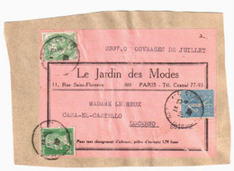 PARIS 115 Fragment Bande Journal Jardin Des Modes Dest Suisse Ob 1932 5c Blanc 30c Pasteur 1F Semeuse Yv 111 205 174 - Cartas