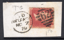 Ireland 1844 Numeral Cancellations: 62 Belfast Duplex On Piece, 1864 1d Red, Plate 181, CN, SG 43/47 - Prephilately