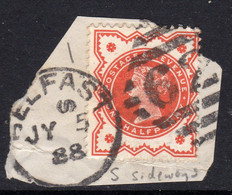 Ireland 1844 Numeral Cancellations: 62 Belfast Duplex On Piece, 1887 ½d Vermilion, S Code Sideways, SG 197 - Prephilately