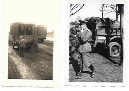 TRANSPORTS ALLEMANDS - CAMION SOLDAT OFFICIER - LOT DE 2 PHOTOS (MILITAIRE) - Guerra, Militares