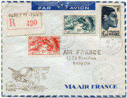 OCEANIE LETTRE RECOMMANDEE PAR AVION AVEC CACHET "PREMIERE.......TAHITI PARIS" DEPART PAPEETE 23-5-1950 TAHITI POUR LE.. - Cartas & Documentos