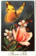 Papillon & Fleurs Rose * CPA Illsutrateur C. Vivey * Butterfly - Butterflies