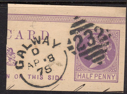 Ireland 1844 Numeral Cancellations: 232 Galway Duplex On ½d Stationery Card Piece 1878 - Prephilately