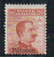 EGEO PATMO 1917 20 C. ARANCIO S.F. SASSONE N. 9 ** MNH - Egée (Patmo)