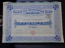 FRANCE - PARIS 1921 - STE DES AUTOMOBILES SIGMA , LEVALLOIS-PERRET , ACTION DE 100 FRS - Ohne Zuordnung