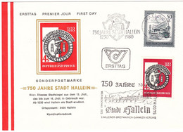 Ö 1980 - Mi:1637+1475 (1) , FDC - 750 Jahre Stadt Hallein  + Freimarke : Schönes Österreich , SST 5400 Hallein - 1971-80 Storia Postale