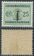 1944 RSI SEGNATASSE 25 CENT GOMMA BICOLORE NO LINGUELLA - RDB3-5 - Postage Due