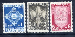 .ROMANIA 1936 Scout Jamboree Set  MNH / **.  Michel 516-18 - Ungebraucht