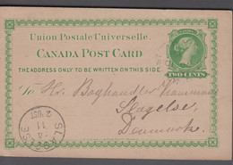 1890. CANADA POST CARD POSTAGE TWO CENT VICTORIA To Slagelse, Denmark. Arrival Cancel... () - JF413434 - 1903-1954 Kings