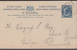 1901. CANADA POST CARD POSTAGE TWO CENT VICTORIA To Asnæs St. Sjælland, Denmark, Euro... () - JF413435 - 1903-1954 Kings