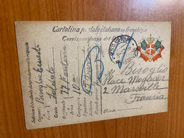 Carte De 1916 - Correspondance Italienne Pour La France - Military Service Stampless