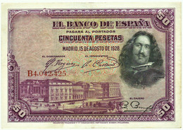 ESPAÑA - 50 Pesetas - 15.08.1928 - Pick 75.c - Serie B - Diego Velázquez - Kingdom - 50 Peseten