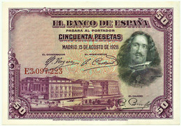 ESPAÑA - 50 Pesetas - 15.08.1928 - Pick 75.c - Serie E - Diego Velázquez - Kingdom - 50 Pesetas