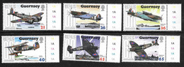 Guernsey - 2000 Battle Of Britain Aircraft - 6v MNH With Plate Numbers - Guernesey