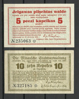 LETTLAND Latvia Jelgava Mitau Stadtverwaltung Local Money Bank Notes Schuldscheine 5 & 10 K. - Lettonia