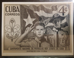 O) 1954 CUBA - CARIBBEAN,  PHOTOMECHANICAL, SCOUTS SALUTING,SCT 535 4c Dark Green, PUBLICIZE THE NATIONAL PATROL ENCAMPM - Imperforates, Proofs & Errors