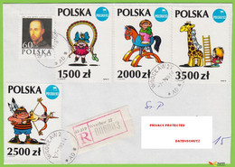 Voyo POLAND 1995 Registered Letter With Mixed Stamps - New And Old Denominations 1990s Lutczyn - Cartas & Documentos