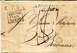 1820-lettre De MAGDEBURG  ( Allemagne ) + C.P.R.4. Rouge + Entrée PRUSSE / PAR /GIVET  Noir - Marques D'entrées