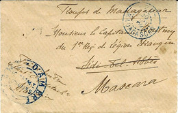 1902- Petite Enveloppe " Troupes De Madagascar" Cad Ferroviaire -20- MADAGASCAR  + CAMP  D'AMBRE  Pour Mascara ( Algérie - Covers & Documents