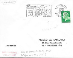 Curiosité 63 Pionsat 18-11 1969, Sans Accent Sur Le A De Château - Covers & Documents