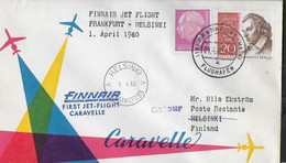 GERMANIA - PRIMO VOLO FINNAIR CARAVELLE - FIRST FLIGHT - FRANKFURT/HELSINKI - 1.04.1960 SU BUSTA UFFICIALE - Briefe U. Dokumente