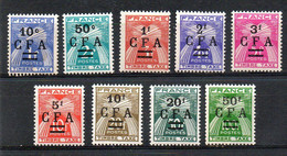 Timbres-Taxe De La REUNION, Gerbes, Surcharge CFA, Série Y&T 36 à 44 Neufs *, Avec Variété C De 50c Fermé. - Impuestos