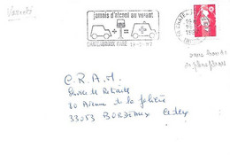 Variété 36 Chateauroux Gare 19-2-97 Sur Marianne De Briat SV Rouge, Sans Bande De Phosphore - Storia Postale