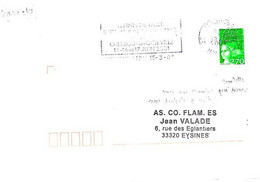 Variété 50 Cherbourg Ppal 15-3-01, Timbre Roulette 2,70 Vert Luquet Variété De Découpe - Brieven En Documenten