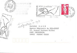 Curiosité 65 Tarbes RP 26-1-94, Rectification De Date à L'aide D'une Deuxième Flamme 27-1 Au Lieu De 26-1 - Cartas & Documentos