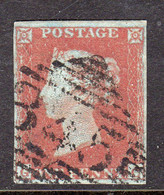 Ireland 1844 Numeral Cancellations: 345 Mullingar Westmeath, 1d Red Imperf, Blued Paper, GC, 4 Margins, SG 8/12 - Prephilately