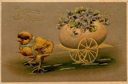 Thème Fête * Joyeuses Pâques * Poussins Tirant Un Oeuf * Cpa Gaufrée Embossed - Easter