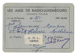 1950 PARIS - LES AMIS DE RADIO LUXEMBOURG - DEMEUSY MONIQUE A MONTBELIARD - CARTE DE MEMBRE - Altri & Non Classificati