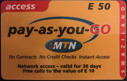 SWAZILAND  -  Prepaid  -  Access - Pay-As -You-Go  - MTN -  E 50 - Swaziland