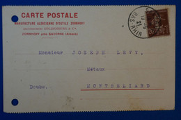 J12 FRANCE BELLE CARTE RARE 1921 ZORNHOFF SAVERNE POUR MONTBELIARD +PERFORATION Z + AFFRANCHISSEMENT PLAISANT - Autres & Non Classés