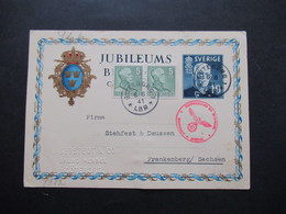 Schweden 1941 Jubileums Brevkort Sonderganzsache Mit 2 Zusatzfrankaturen Und Zensur Der Wehrmacht OKW Zensurstempel - Covers & Documents