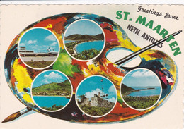 SAINT MARTIN , SAINT MAARTEN Multivue En Forme De Palette De Peintre - Sint-Marteen