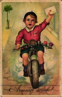 Boy Driving Bike, Letter, Mailman, Pre 1940 - Motos