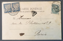 France N°111 Sur CPA, Lyon 18.6.1903 Pour Paris + Taxe N°28 (x2) - (B670) - 1877-1920: Période Semi Moderne