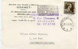 1956 1 Kaart(en) - Zie Zegels, Stempels En Hoofding SOAMET Brxl Société Des Aciers Et Métaux   Blvd Du Midi - Autres & Non Classés